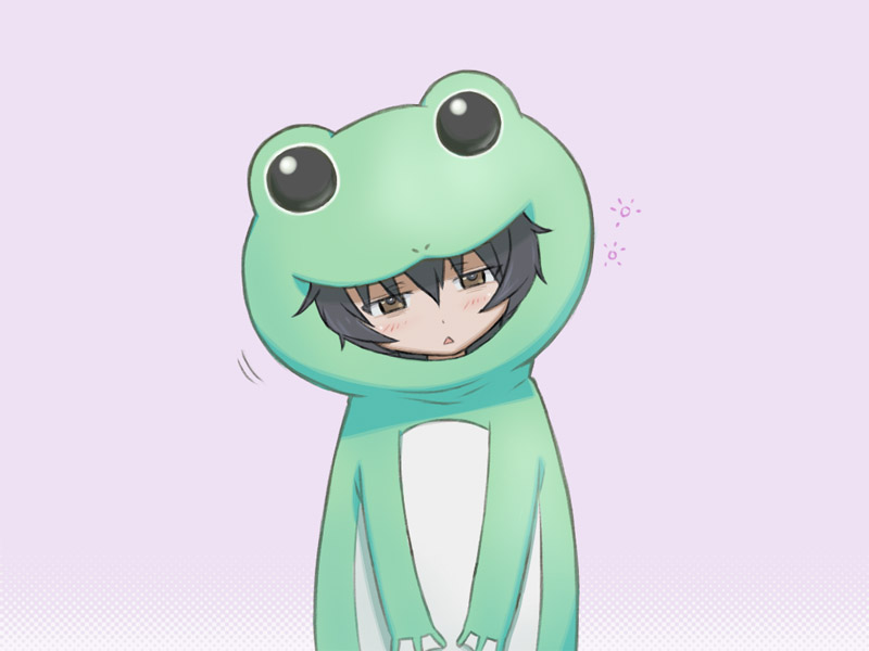 1girl, costume, frog, girls_und_panzer, oniyan, reizei_mako, short_hair, simple_background