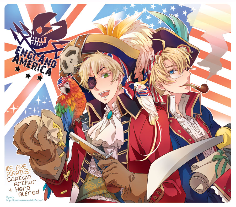 america_(hetalia), american_flag, axis_powers_hetalia, bag, bandana, bandanna, bird, blonde_hair