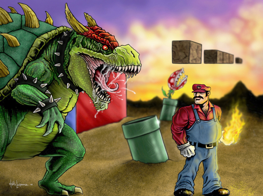 absurdres, bowser, bracelet, chris_labrenz, fangs, fire, fireball, hat