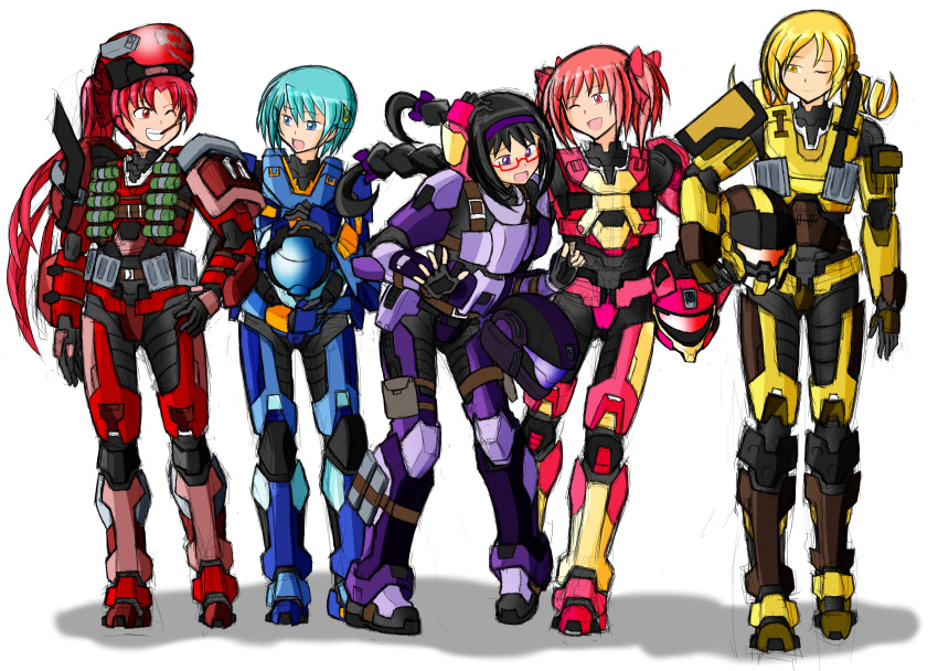 absurdres, akemi_homura, armor, black_hair, blonde_hair, blue_eyes, blue_hair, braid