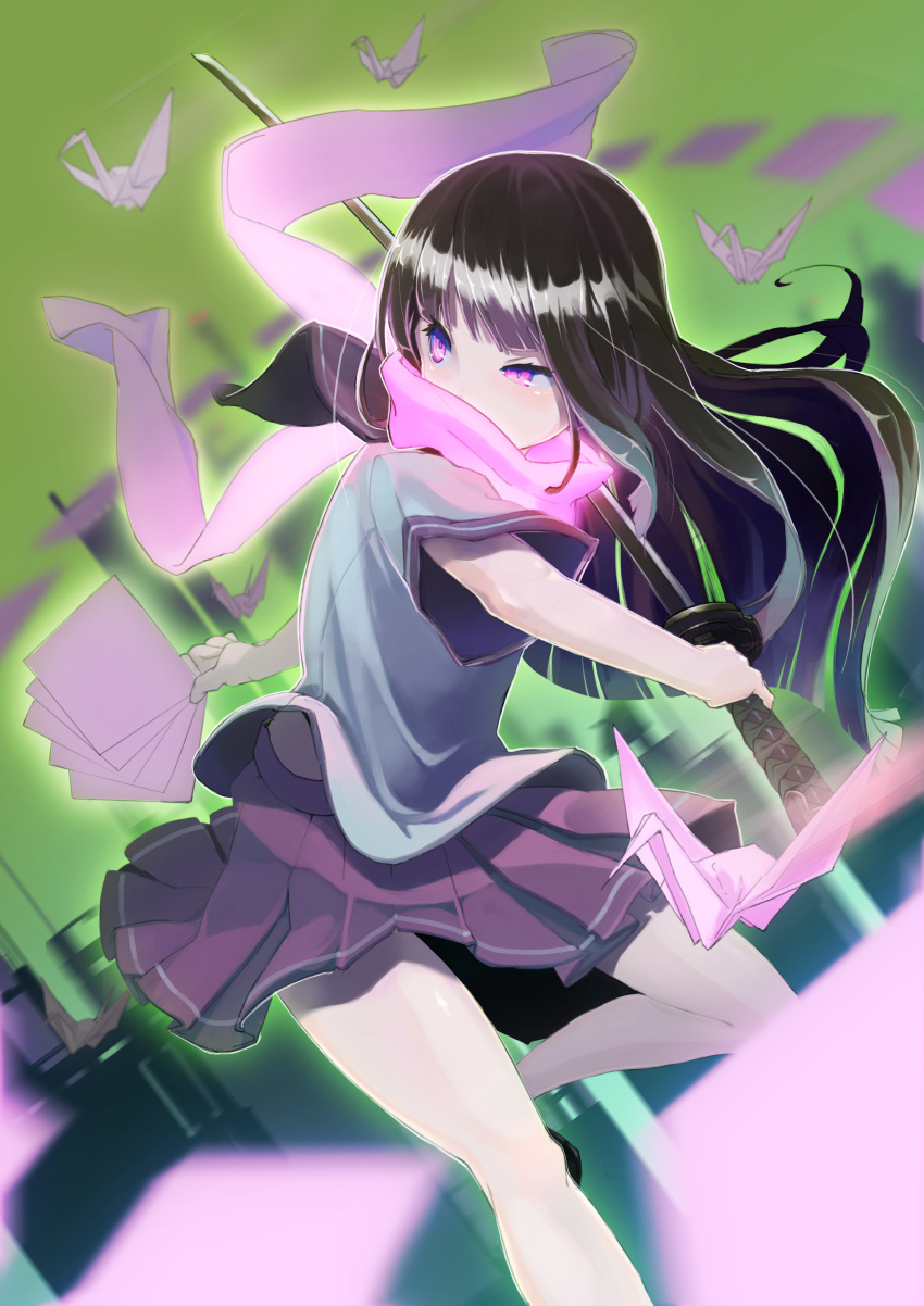 absurdres, black_hair, covering_mouth, fukurou_(suga0930), highres, long_hair, ninja_slayer, origami