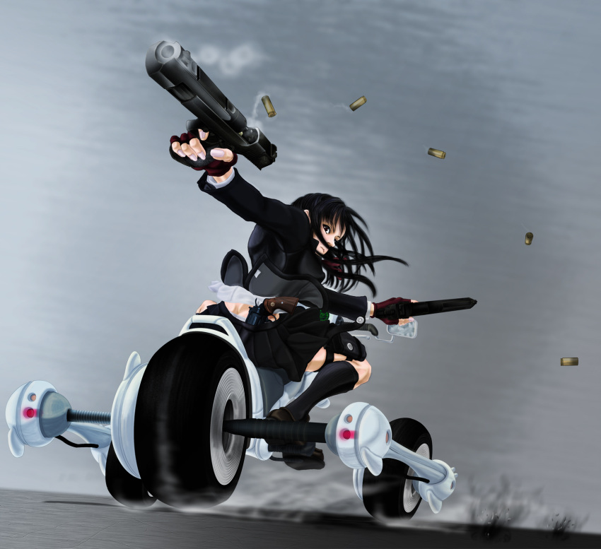 bitter_sweet_(bs6968), bittersweet6968, black_hair, bullet, gun, highres, original, smoke