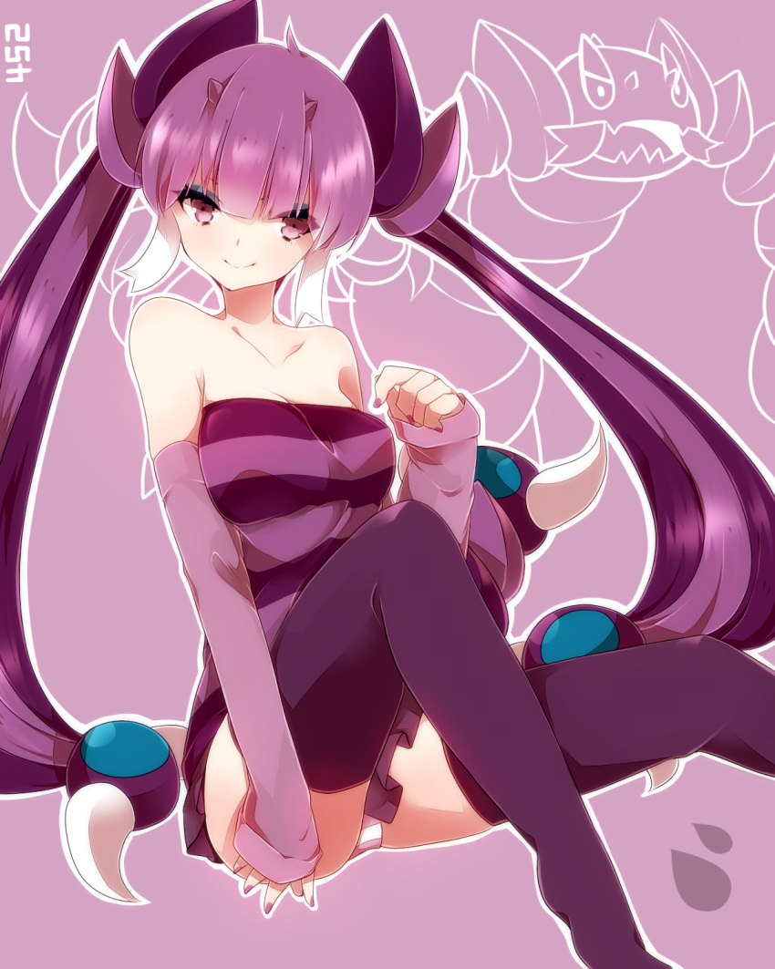 bare_shoulders, breasts, cleavage, detached_sleeves, drapion, highres, horns, long_hair