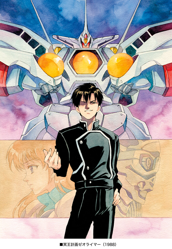 1girl, 80s, agahari, akitsu_masato, black_hair, brown_hair, hades_project_zeorymer, himuro_miku