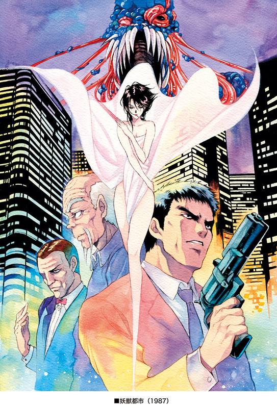 3boys, 80s, agahari, black_hair, brown_hair, formal, giuseppi_mayart, gum