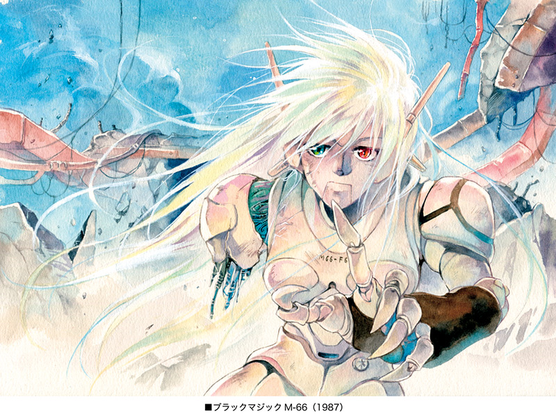 agahari, android, black_magic_m-66, green_eyes, heterochromia, long_hair, m-66, oldschool, red_eyes, silver_hair