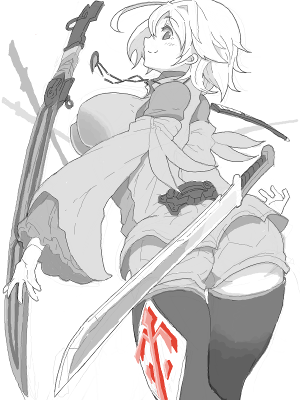 alternate_legwear, breasts, copyright_request, kuzu_kow, original, real_heaven_emissary, short_hair, simple_background