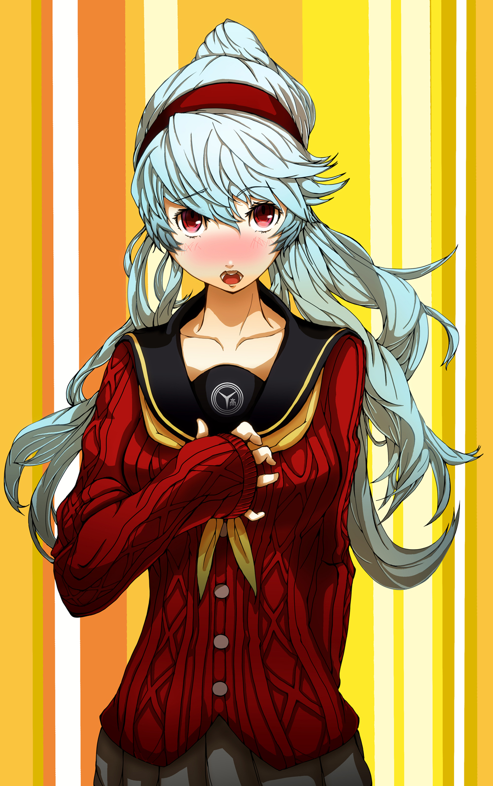 amagi_yukiko, amagi_yukiko_(cosplay), aqua_hair, bad_teeth, cosplay, highres, labrys, long_hair