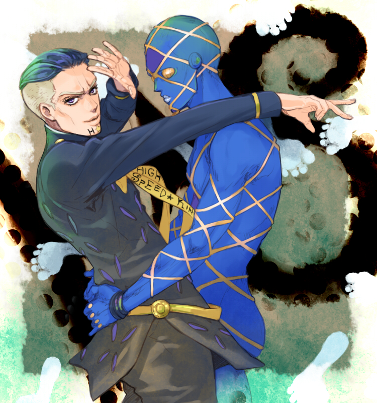 black_hair, footprints, fungami_yuuya, grey_hair, haato, highway_star_(stand), jojo_no_kimyou_na_bouken, multicolored_hair
