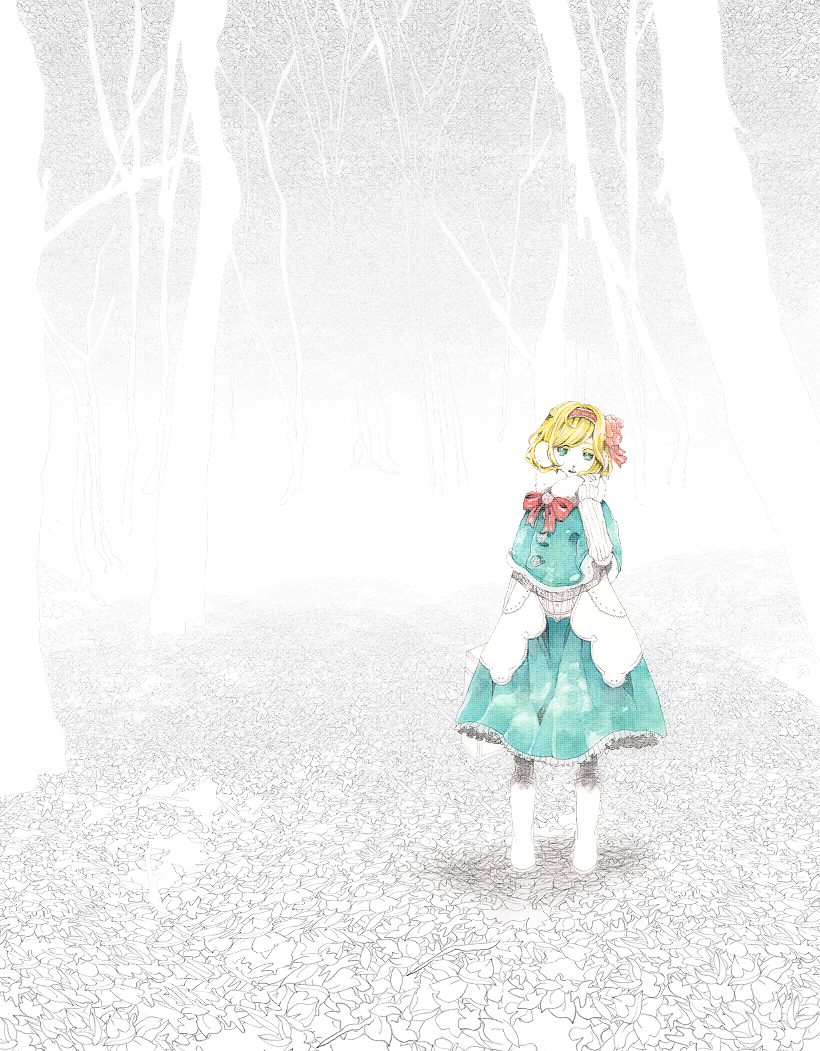 alice_margatroid, alternate_costume, blonde_hair, bow, earmuffs, hairband, matreshuka, touhou, winter