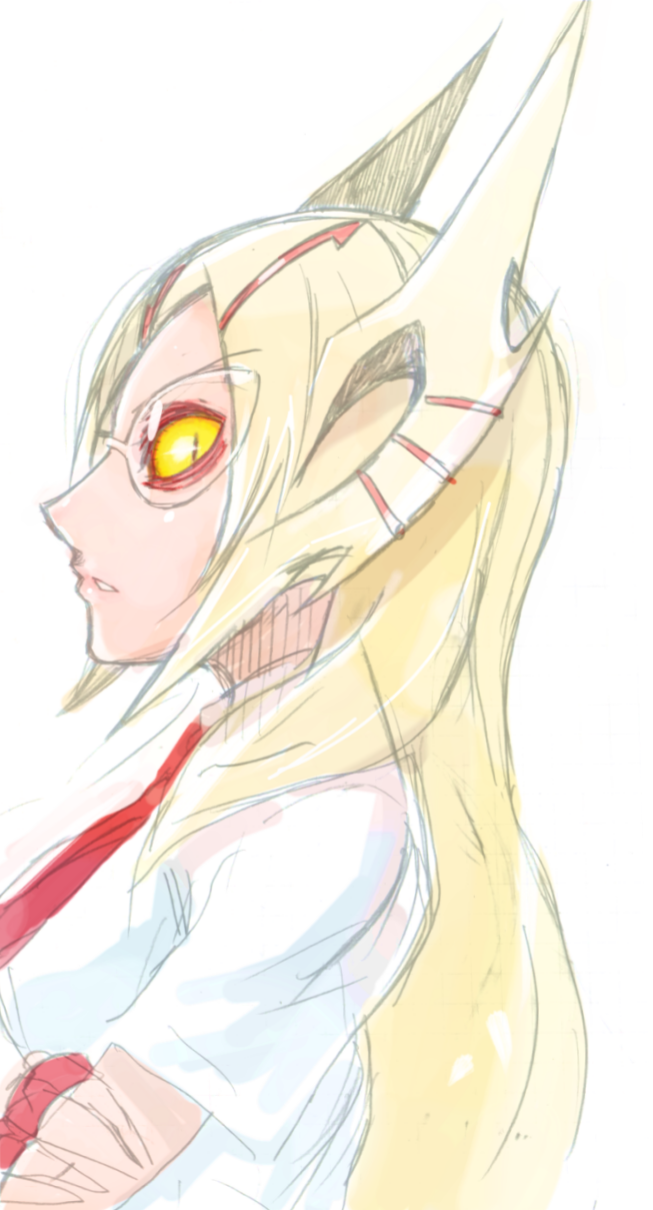 blonde_hair, g=hikorou, general_grievous, glasses, hair_ornament, highres, long_hair, profile