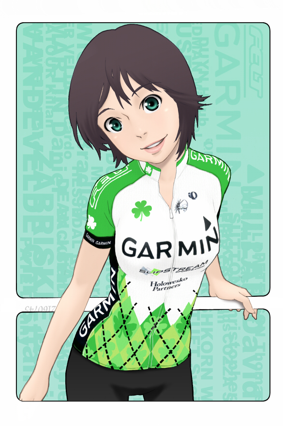 bike_shorts, black_hair, cyclist, green_eyes, original, pandaun, short_hair, smile