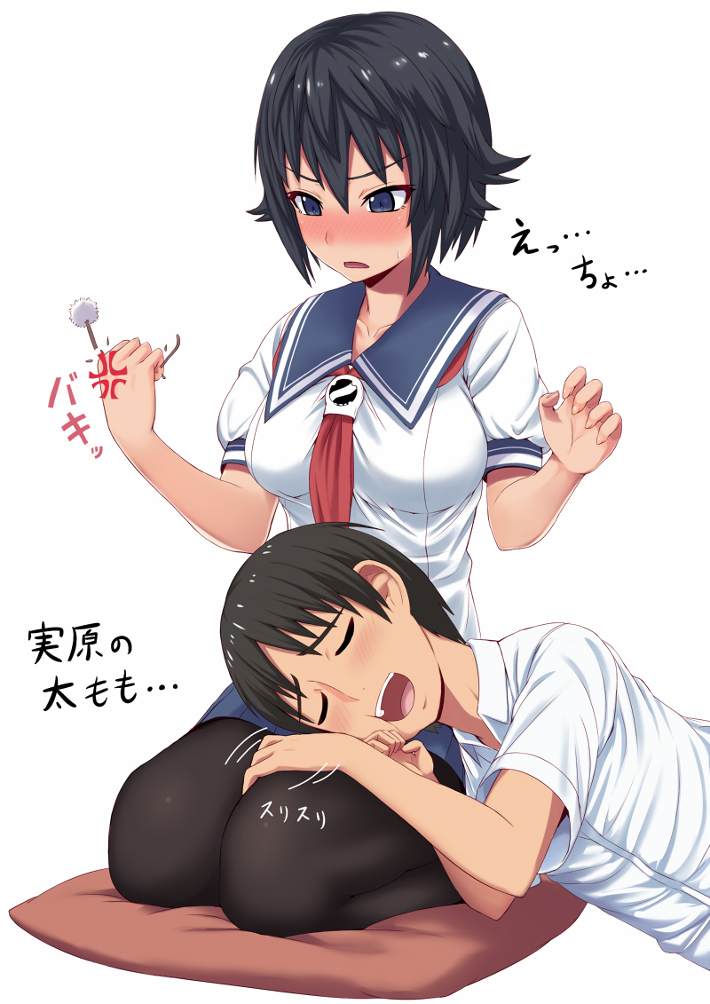 1girl, anger_vein, angry, black_hair, blue_eyes, blush, character_request, coupe50