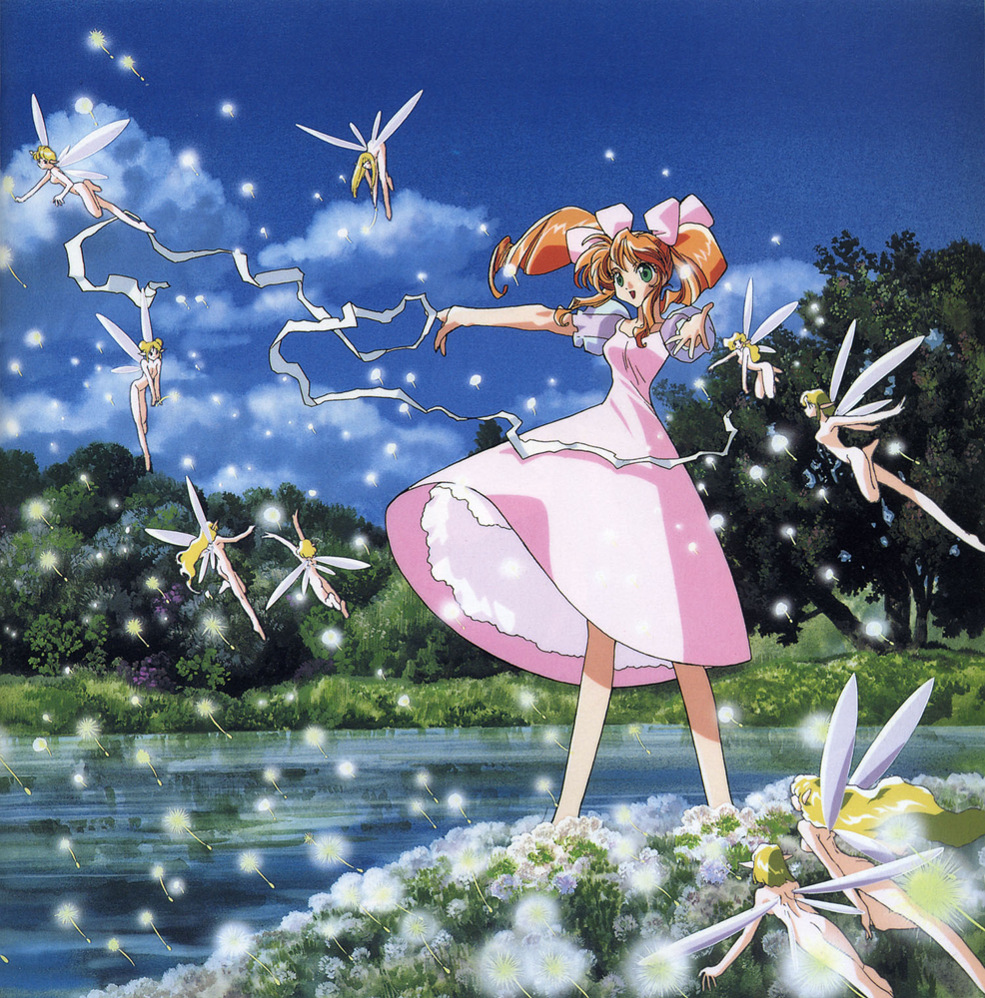 90s, dress, fairy, fairy_wings, flower, green_eyes, ishida_atsuko, long_hair