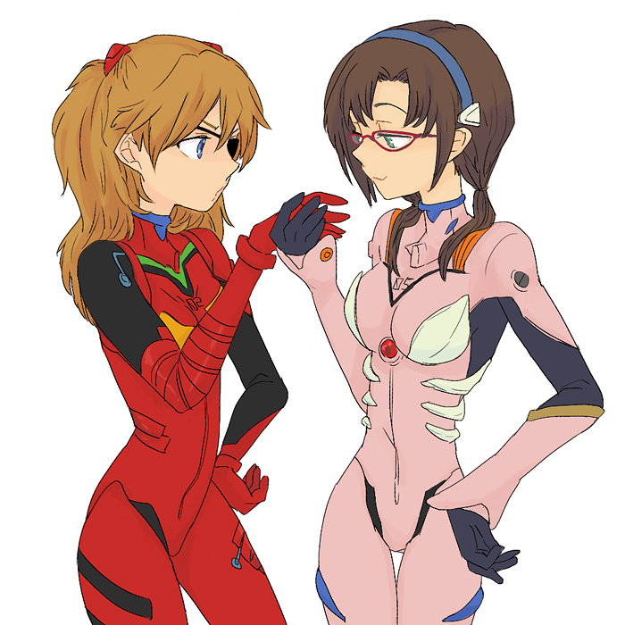 brown_hair, evangelion:_3.0_you_can_(not)_redo, eyepatch, glasses, hairband, hand_holding, holding_hands, long_hair