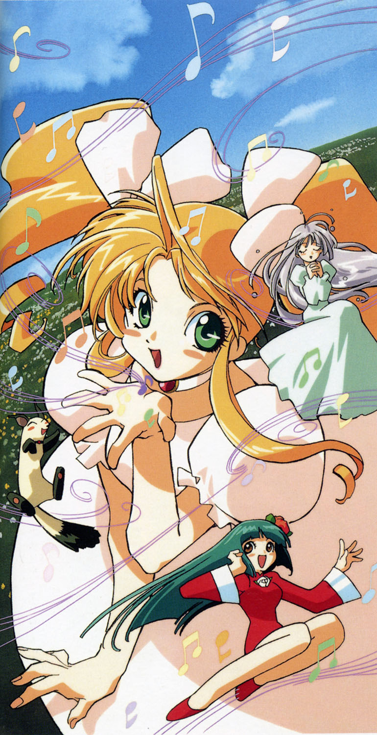 90s, ahoge, chibi, choker, dress, ferret, flower, green_dress