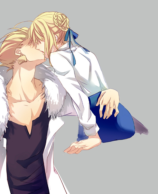 1girl, blonde_hair, braid, casual, dress, earrings, fate/stay_night, fate_(series)