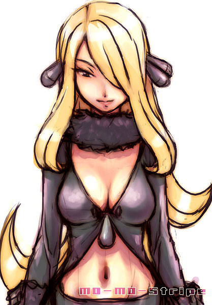 blonde_hair, breasts, cleavage, eyelashes, feather_boa, hair_ornament, half-closed_eyes, large_breasts