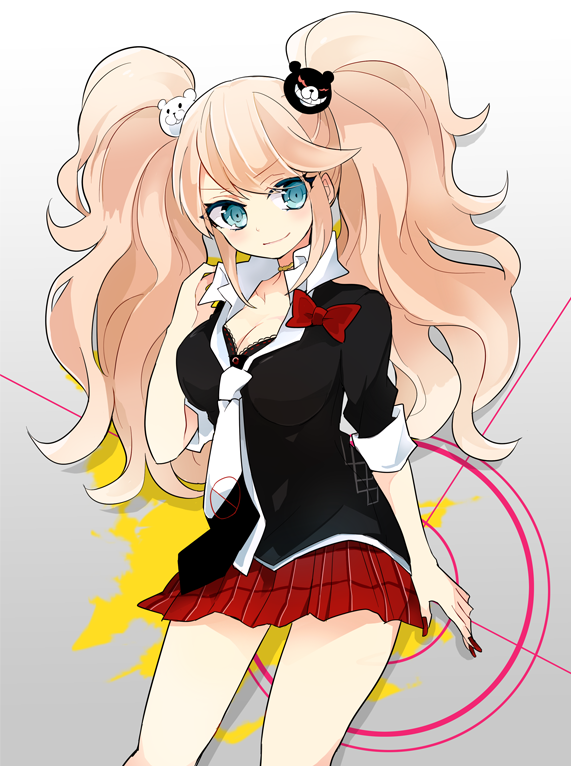 breasts, cleavage, dangan_ronpa, enoshima_junko, long_hair, nail_polish, necktie, no_symbol