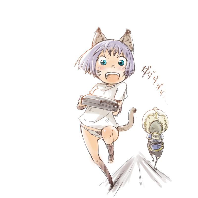 animal_ears, automaton, blue_eyes, bracer, comic, final_fantasy, final_fantasy_xi, mithra