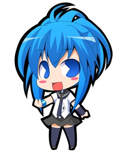 blue_hair, blush, chibi, genderswap, kampfer, long_hair, lowres, pac-man_eyes