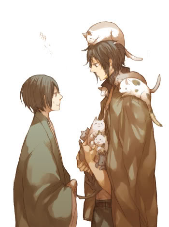 2boys, axis_powers_hetalia, cats, greece_(hetalia), japan_(hetalia), japanese_clothes, kimono, smile