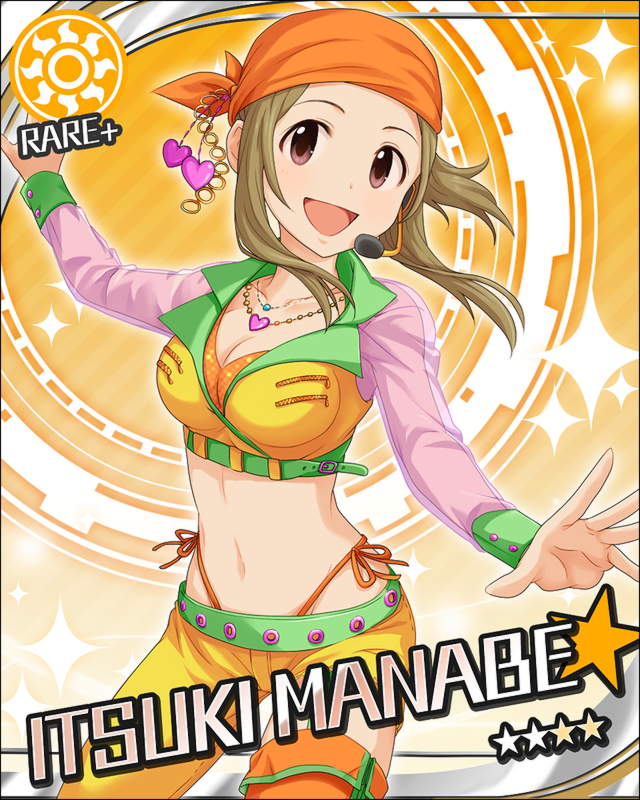 :d, bandana, bandanna, breasts, brown_hair, headset, idolmaster, idolmaster_cinderella_girls