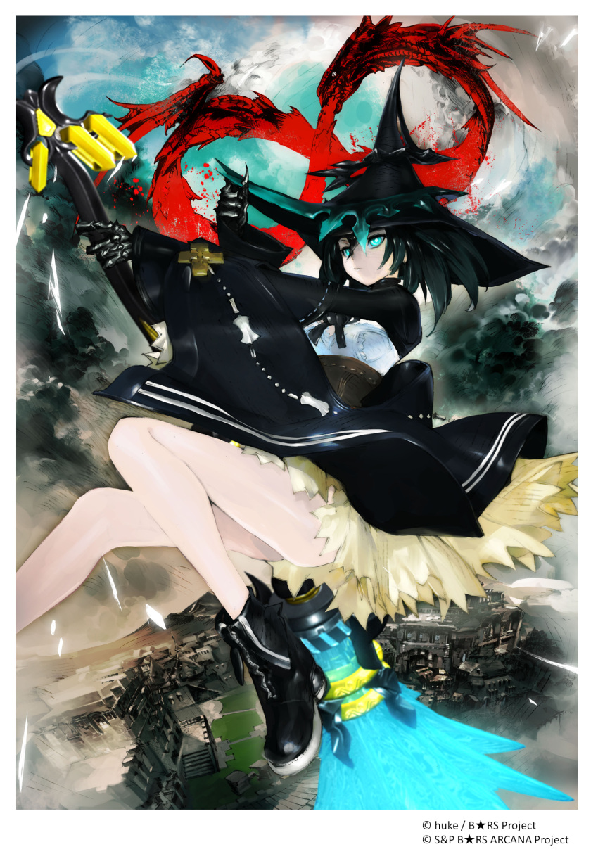 black_hair, black_rock_shooter, black_rock_shooter_arcana, blue_eyes, elder_caster, hat, highres, long_hair
