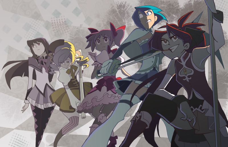 akemi_homura, kaname_madoka, magical_girl, mahou_shoujo_madoka_magica, miki_sayaka, multiple_girls, nargyle, pantyhose, sakura_kyouko, tomoe_mami