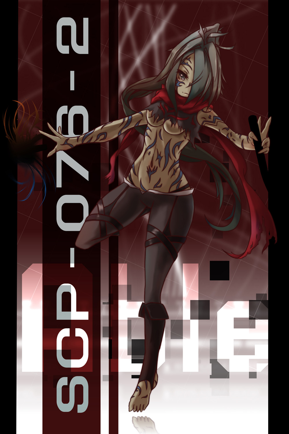 barefoot, blue_eyes, breasts, dark_skin, genderswap, hair_over_one_eye, highleg, highleg_panties