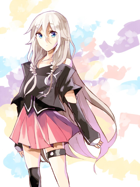 amarisu, bare_shoulders, blue_eyes, detached_sleeves, ia_(vocaloid), silver_hair, skirt, solo, vocaloid