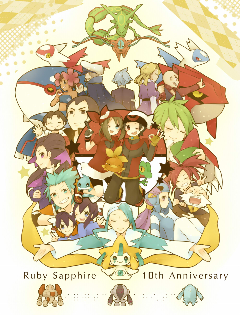 6+girls, anniversary, asari_toko, asuna_(pokemon), bandana, bandanna, beard, blue_hair