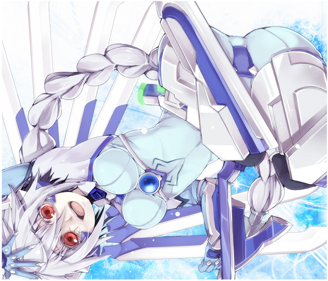 armor, blazblue, bodysuit, braid, breasts, crotch_plate, long_hair, nu-13