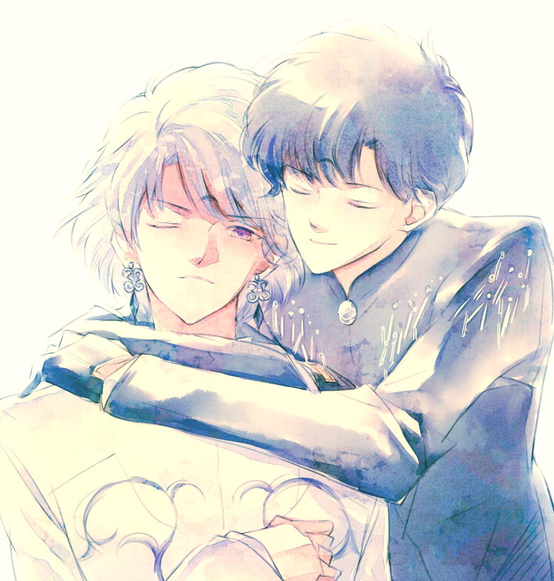 bishoujo_senshi_sailor_moon, black_hair, black_moon_clan, blue_hair, closed_eyes, crescent_moon, eyes_closed, facial_mark