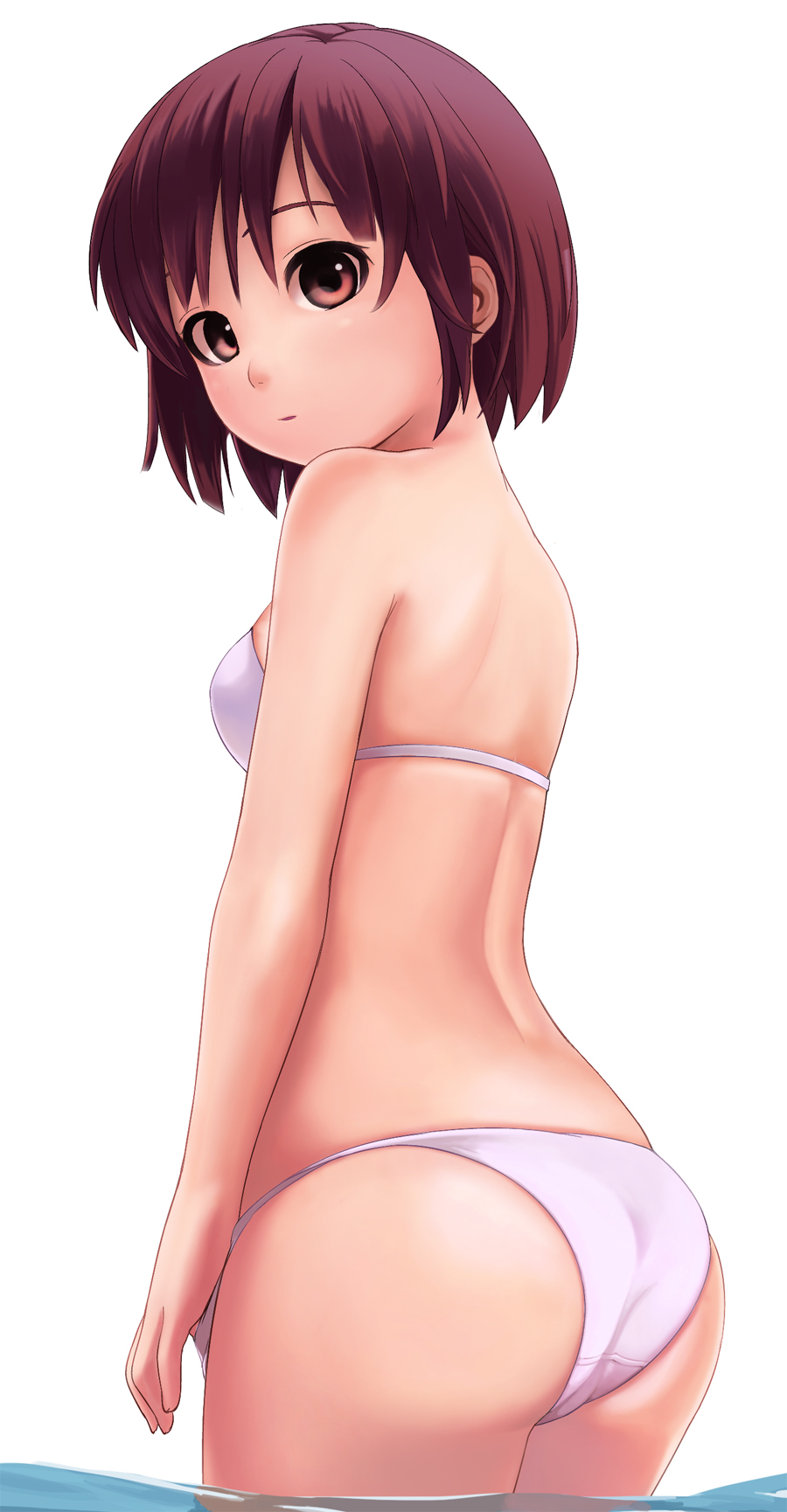 ass, bikini, blush, brown_eyes, gogo_shichi-ji, highres, looking_at_viewer, open_mouth