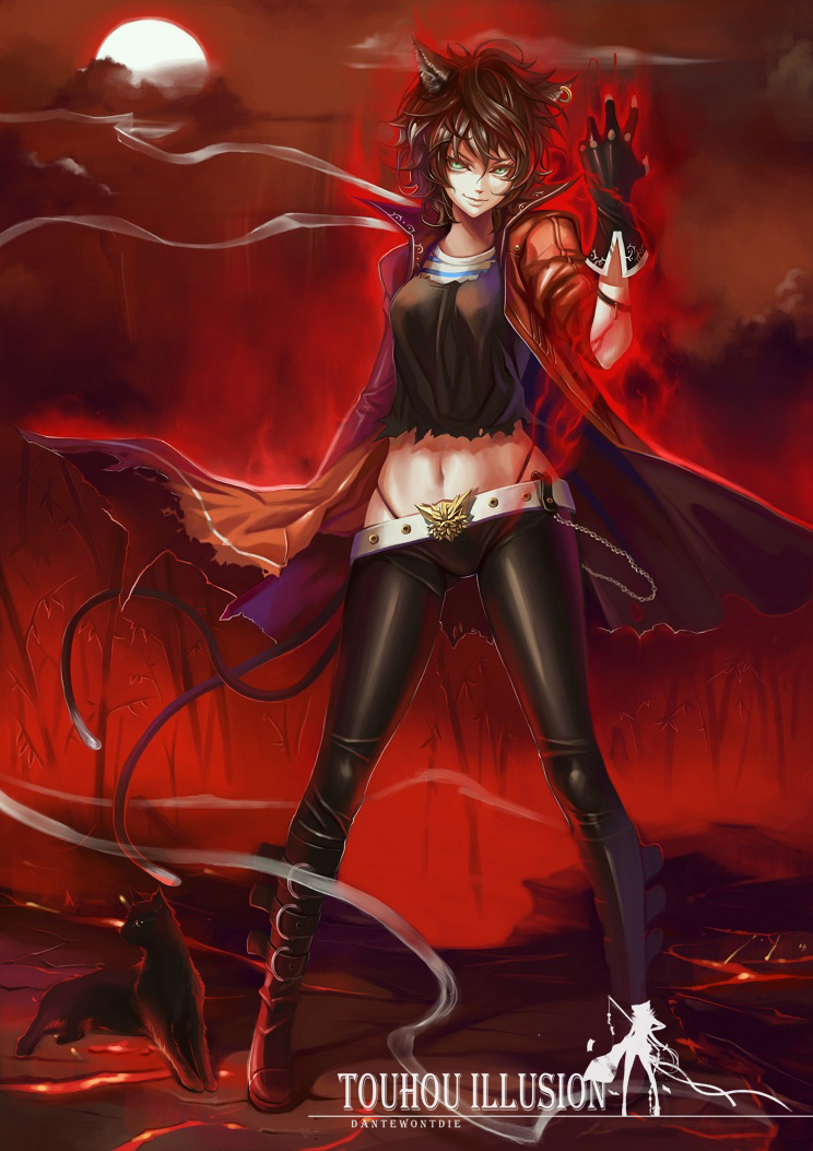 adult, animal_ears, aura, bare_tree, belt, boots, brown_hair, cat