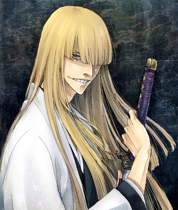 1boy, ai_(ai1470), bleach, blonde_hair, grin, hair_over_one_eye, haori, hirako_shinji