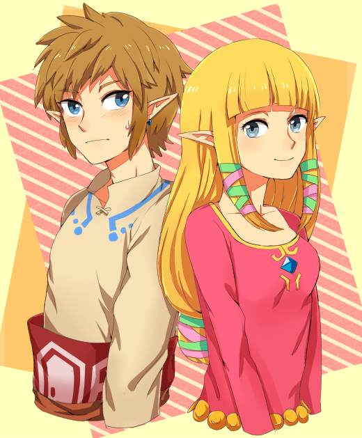 blue_eyes, earrings, jewelry, link, long_hair, pointy_ears, princess_zelda, riko_(sorube)