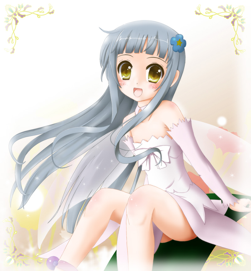:d, bad_id, black_hair, blush, detached_sleeves, dress, fairy, fairy_wings