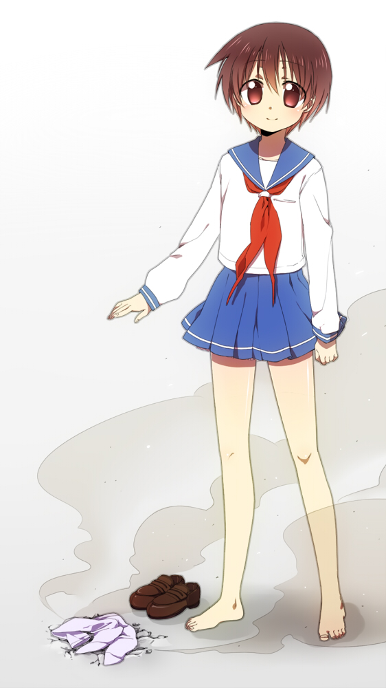 barefoot, blush, brown_hair, feet, loafers, minnairu, miyanaga_saki, saki