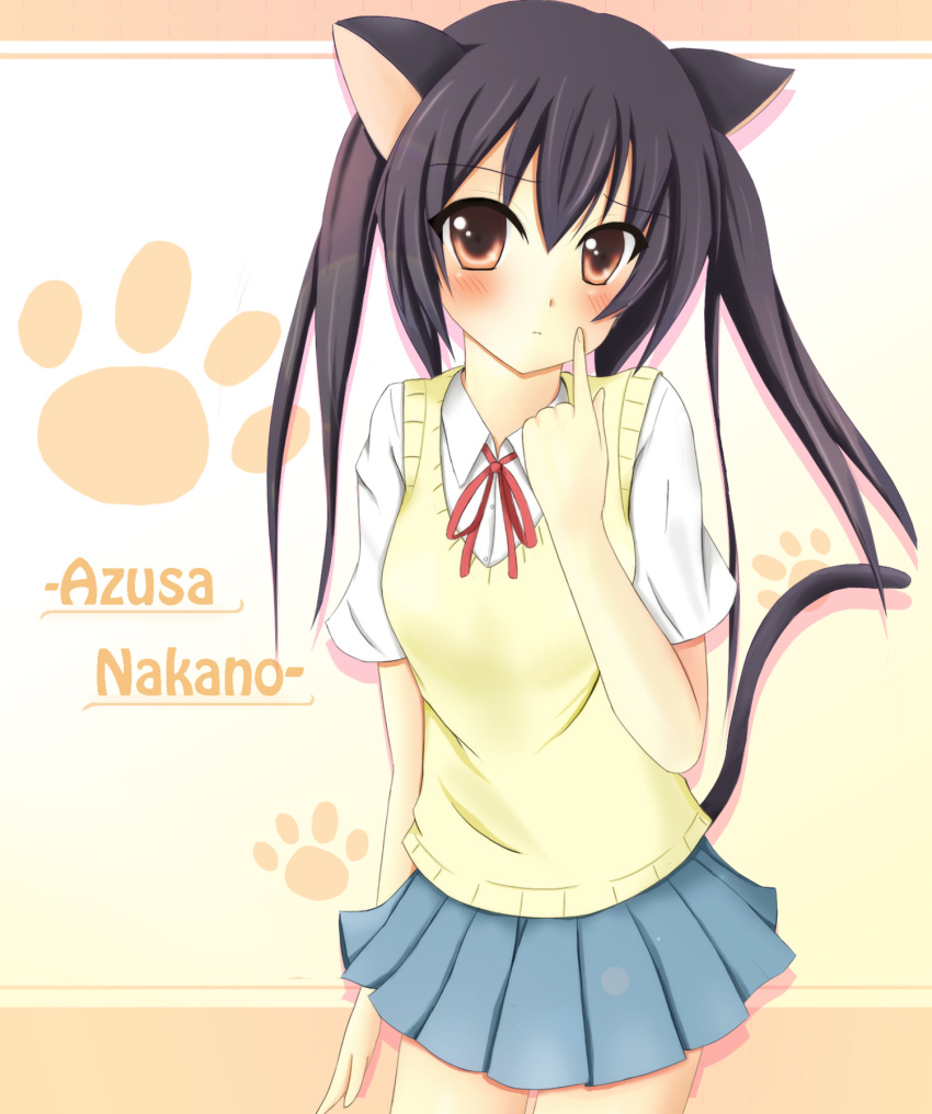 animal_ears, blush, cat_ears, cat_tail, highres, k-on!, long_hair, nakano_azusa