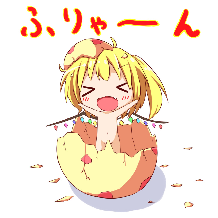 >_<, :d, bare_shoulders, blonde_hair, calimero, censored, chibi, closed_eyes