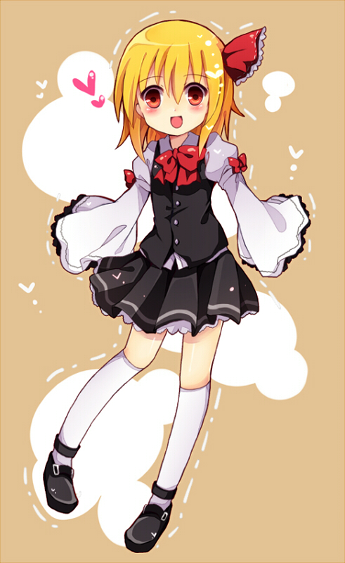 3535carrot, :d, blonde_hair, blush, bow, hair_ribbon, heart, open_mouth