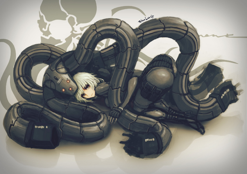 ass, bodysuit, fingerless_gloves, gloves, grey_eyes, highres, latex, laughing_octopus