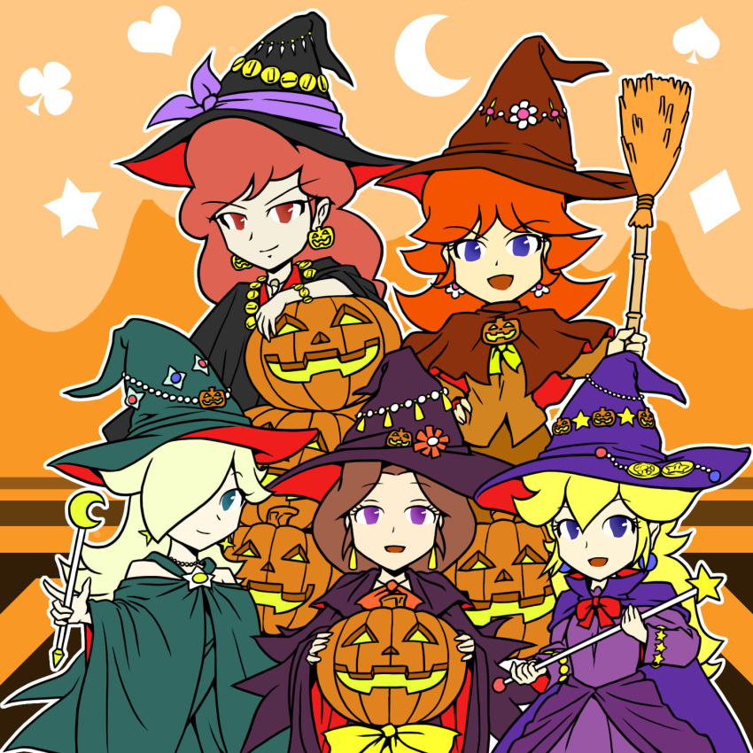 bare_shoulders, blonde_hair, blue_eyes, broom, brown_hair, captain_syrup, donkey_kong_(series), earrings