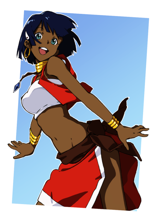 bob_cut, bracelet, dark_skin, earrings, fushigi_no_umi_no_nadia, green_eyes, hair_ornament, hairclip