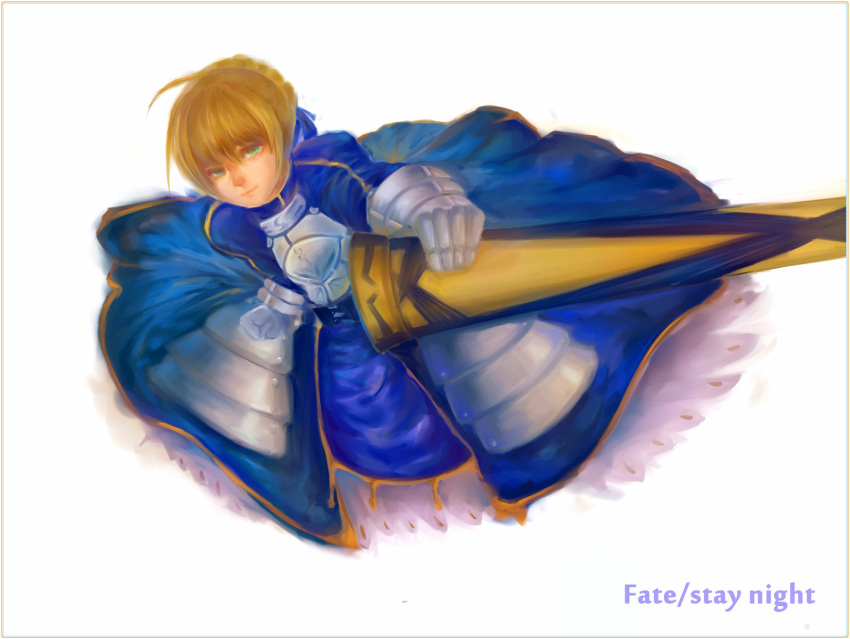 ahoge, armor, armored_dress, avalon_(fate/stay_night), blonde_hair, dress, fate/stay_night, fate_(series)
