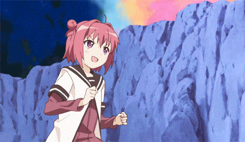 ahoge, akaza_akari, animated, animated_gif, aura, blonde_hair, cliff, detached_hair