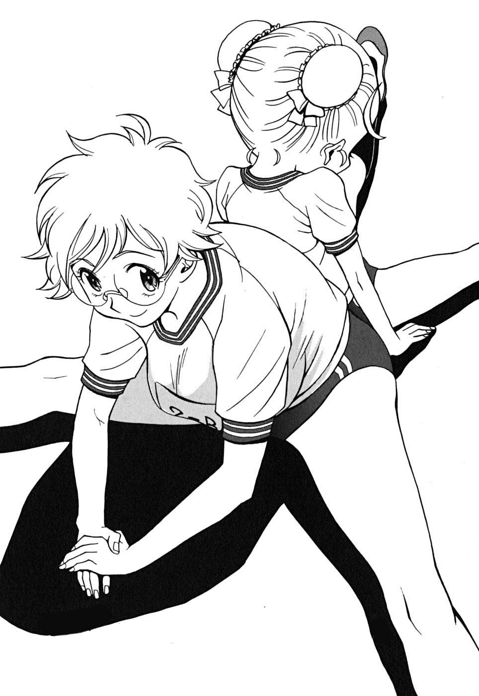 2girls, back-to-back, breasts, bun_cover, buruma, cynthia_rou, cynthia_the_mission, double_bun