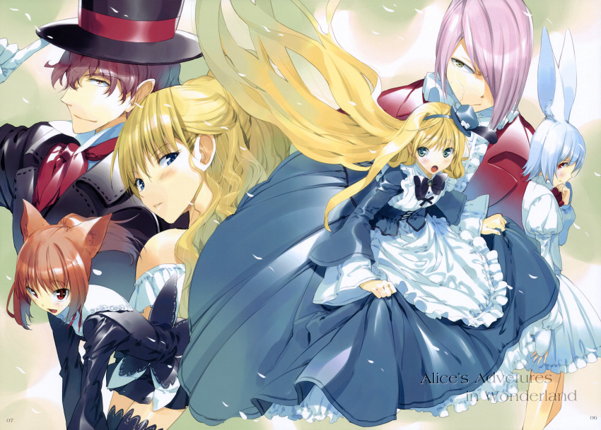 alice_(wonderland), alice_in_wonderland, animal_ears, rabbit_ears, catgirl, cheshire_cat, dress, fancy_fantasia